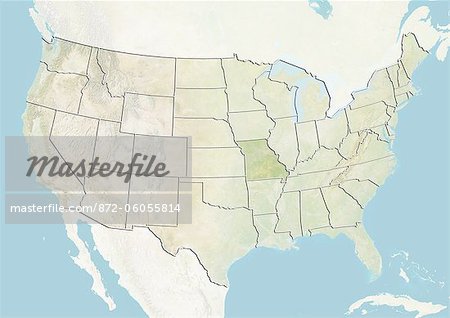 Vereinigten Staaten und dem Staat Missouri, Reliefkarte