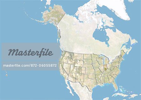 Des États-Unis et l'état de l'Indiana, Image Satellite avec effet de relief