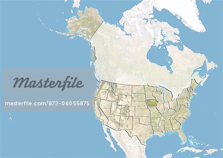 Des États-Unis et l'état de l'Iowa, Image Satellite avec effet de relief