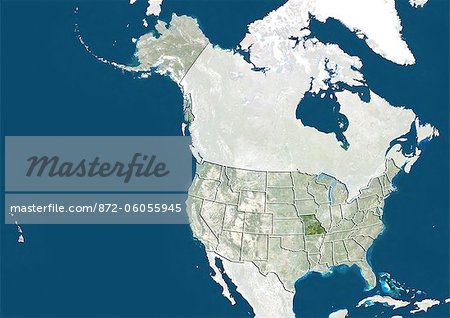 Des États-Unis et l'état du Missouri, Image Satellite de la couleur vraie