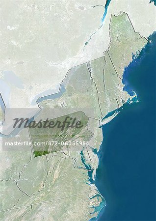 State of Pennsylvania and Northeastern United States, True Colour Satellite Image