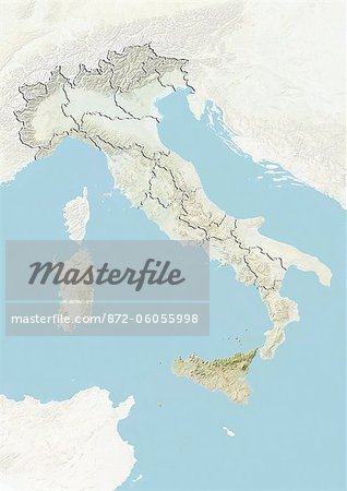 Italie et en Sicile, carte en Relief