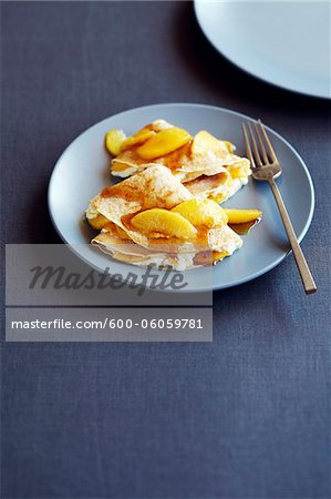 Peach Ricotta Crepes with Maple Syrup