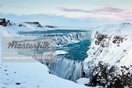 Gullfoss-Wasserfall im Winter Hvita Fluss, Island