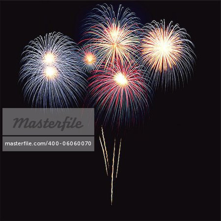 Brightly colorful fireworks and salute of various colors in the night sky