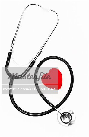 stethoscope and a red heart over a white background