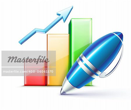 Vector illustration of business concept with finance graph and  elegant ballpoint pen