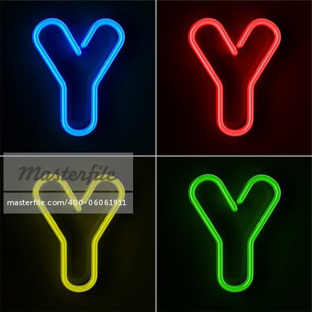 Highly detailed neon sign with the letter Y in four colors