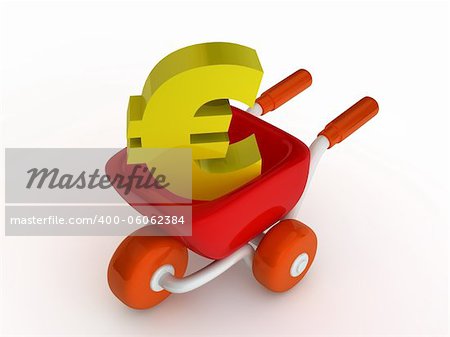 Shopping cart with euro sign on white background