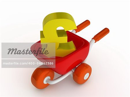 Shopping cart with euro sign on white background