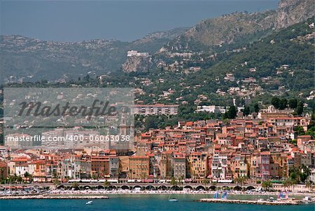 Panoramic view of Medieval town Menton in french riviera