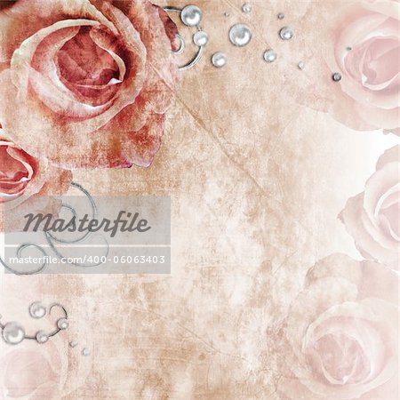 Beautiful  wedding background with roses and pearls