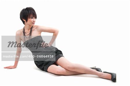 Short hair Asian woman posing, full body