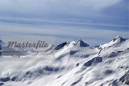 Snowy slopes. Caucasus Mountains. View from the slope of Mount Elbrus