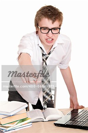 an angry young man isolated on white background