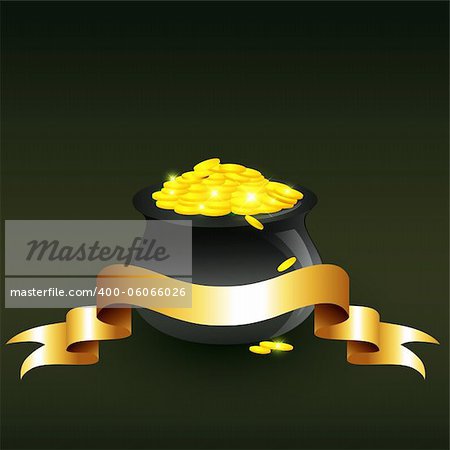 vector cauldron full of gold coins illustration