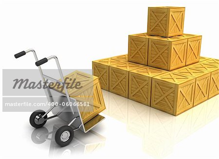 3d illustration of truck with crates, warehouse concept