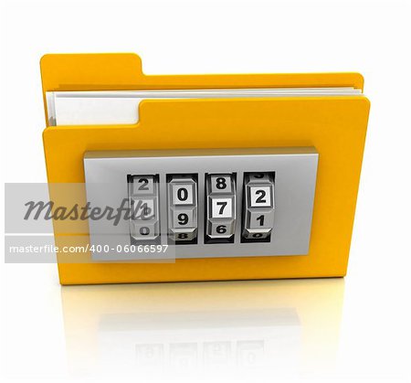 3d illustration of folder icon with combination lock