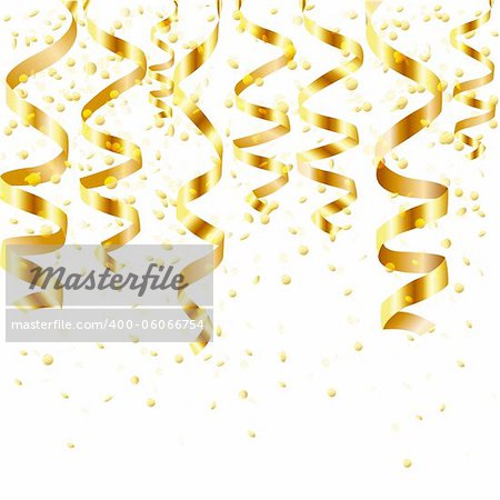 Gold Curling Stream, Isolated On White Background, Vector Illustration