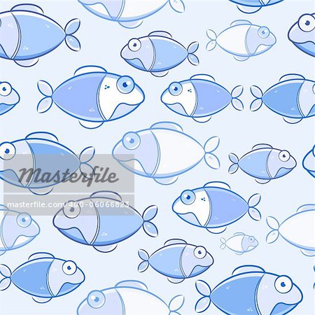 Light Blue Fish Seamless Pattern. Vector Illustration of Sea Life