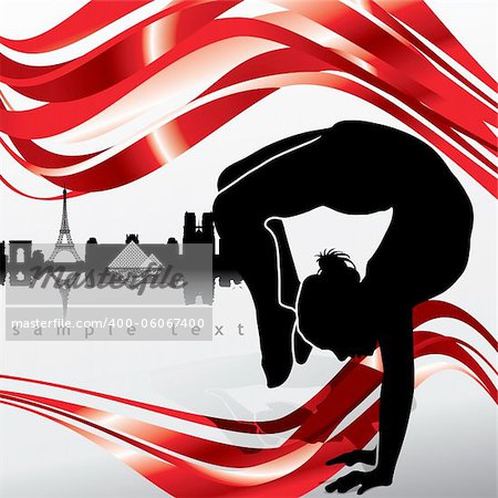 Ballet-girl with Paris skyline in background - vector illustration