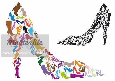various shoe silhouettes in stiletto shape, vector background