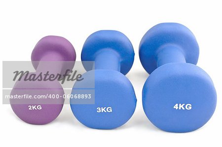 set of three rubber-dipped dumbbells of different weights