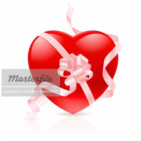 One Vibrant Red Heart, Tied with a Pink Ribbon in a Symbol of Love