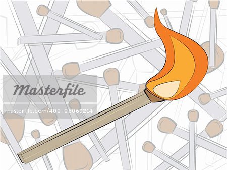 match in fire drawing, vector illustration