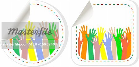 Multicolored Hand shaped promotional vector stickers set