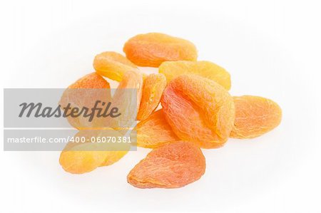 group of dried apricots isolated on a white background