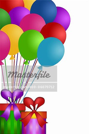 Colorful Balloons with Gift Wrapped Presents Isolated on White Background Illustration