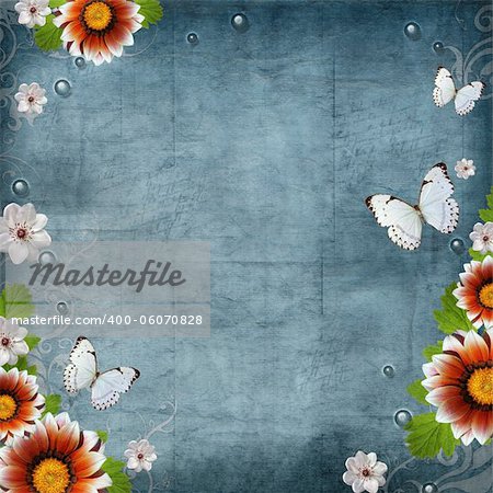 Vintage Floral design background  flowers and butterflies