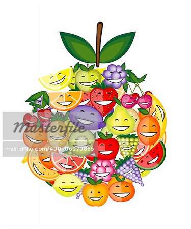 Funny fruit characters smiling together, apple shape for your design