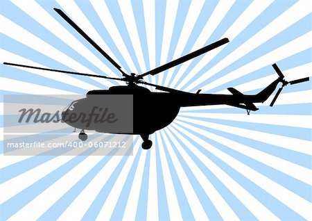 Vector drawing a helicopter in sky