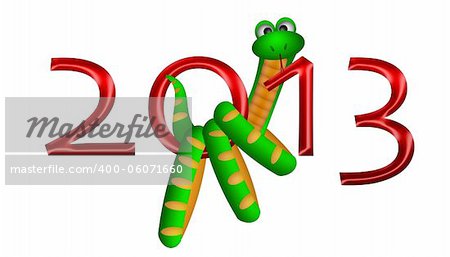 2013 Lunar Chinese New Year of the Snake Illustration Isolated on White Background