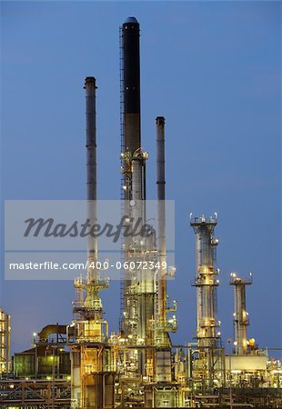 oil refinery at night with lights