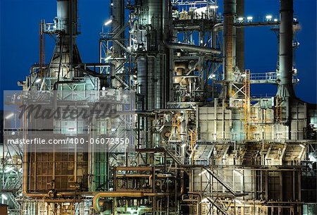 oil refinery at night with lights