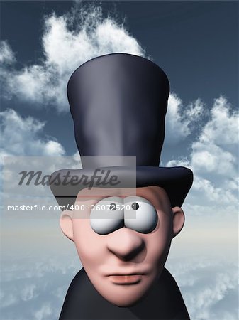 cartoon undertaker with big black hat - 3d illustration