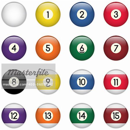Vector - Colored Pool Balls Set from Zero to Fifteen