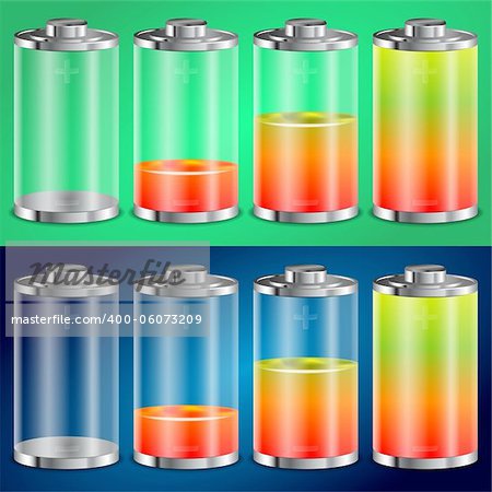 Battery Transparent Icons with Different Levels of Charge, vector illustration