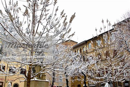 ebrary 4, 2012 - Rome (Italy), the rare cold leaves the Italian city Rome blanketed with snow. Sforza Cesarini square.