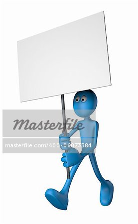 blue guy and blank banner - 3d illustration