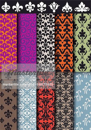set of seamless baroque patterns, vector background