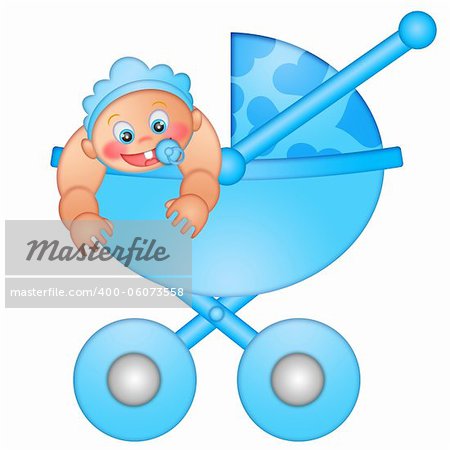 Baby Boy in Stroller Isolated on White Background Illustration