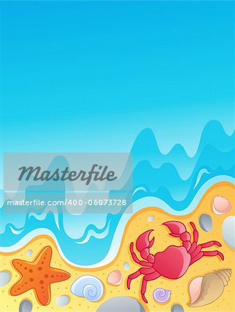 Beach with shells and sea animals 2 - vector illustration.