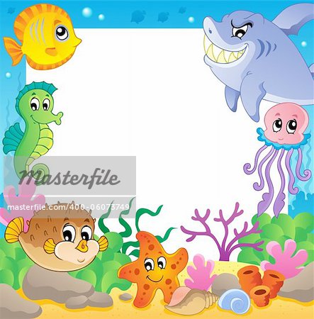 Frame with underwater animals 2 - vector illustration.