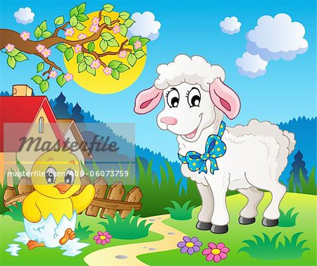 Scene with spring season theme 3 - vector illustration.