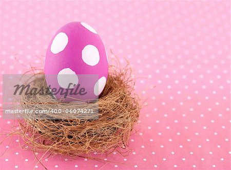 Painted pink Easter Egg in nest.