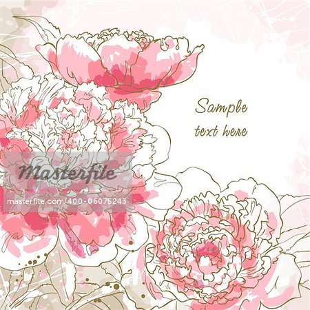 Abstract romantic vector background with three peony.